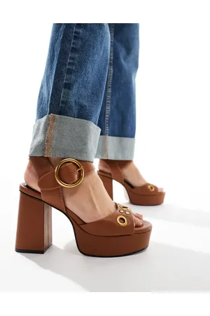 ASOS Nacho - Gyldenbrune sandalder med høje hæle, plateausål og nitter