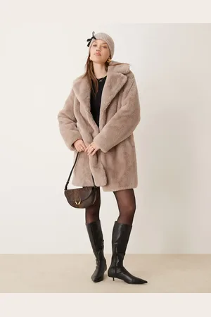 New Look Minkfarvet frakke i imiteret pels-Neutral