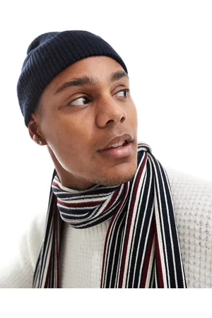 Tommy Hilfiger Marineblåt gavesæt med hue og stribet tørklæde