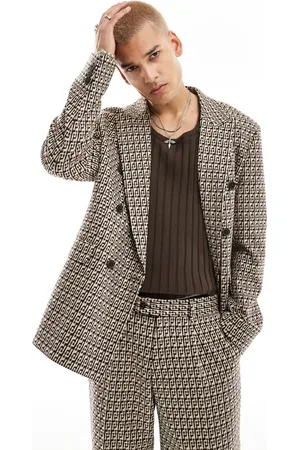 Viggo Fernandes - Gyldenbrun dobbeltradet oversized habitjakke med tern