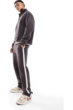ASOS Mørkebrune joggingbukser med lige ben og bånddetaljer i kraftigt stof