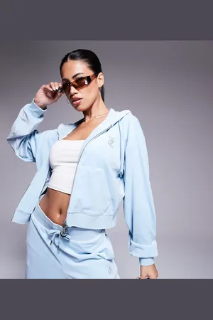 Juicy Couture Støvet blå afslappet hættetrøje i velour med lynlås - Kun hos ASOS