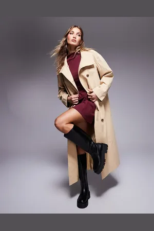 ASOS Weekend Collective - Lysebrun trenchcoat med ståkrave-Neutral