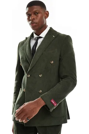 Shelby & Sons Shelby and Sons - Kakigrøn og dobbeltradet slim-blazer i jernbanefløjl - Del af sæt