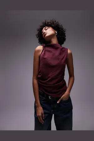 Topshop Bordeauxrød top uden ærmer med knude i siden