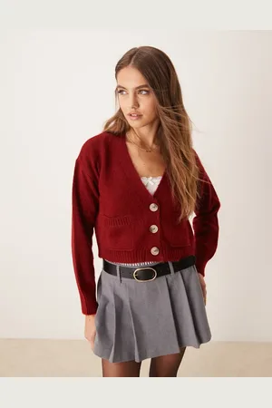 Miss Selfridge Bordeauxrød cardigan med sømdetaljer og firkantet pasform