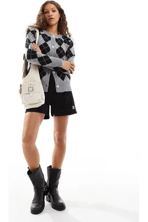 Daisy Street Strikket oversized cardigan med sorte og grå diamantformede tern