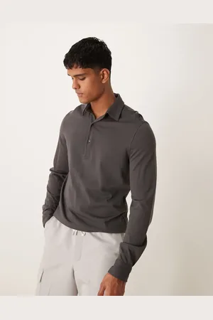 MANGO Grå polo med lange ærmer og knapper