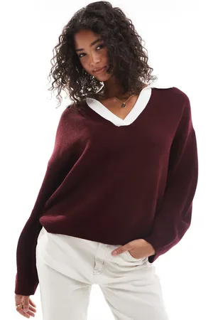 ASOS Strikket polotop med kontrasterende hakrevers i bordeaux