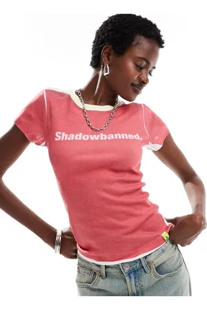 Basic Pleasure Mode Baby-T-shirt i og hvid med "Shadowbanned"-print