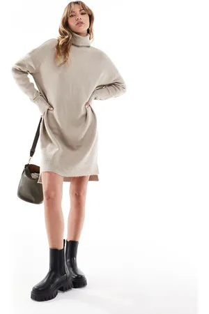 Brave Soul Mini-sweaterkjole med rullekrave-Neutral