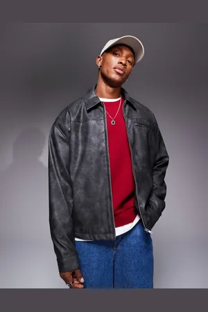 ASOS Forvasket Harrington-jakke med oversized pasform i imiteret læder