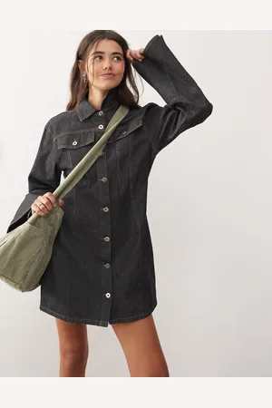 COLLUSION Mørkeblå mini-skjortekjole i denim