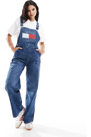 Tommy Hilfiger Denim-overalls med retroflag i mellemvask-Blå