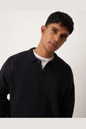 ASOS Oversized, strikket og poloskjorte med pointelle-striber og firkantet pasform-Grøn