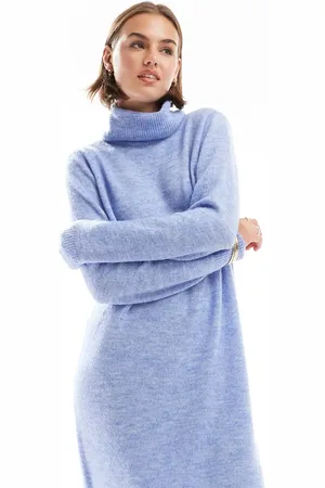 Pieces® Lillablå sweater-midikjole med rullekrave