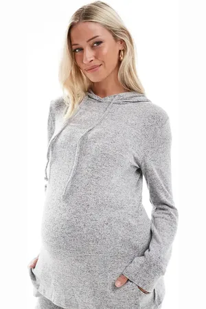 Mama;licious Mamalicious Maternity - Lysegråmeleret jerseytop med hætte - Del af sæt