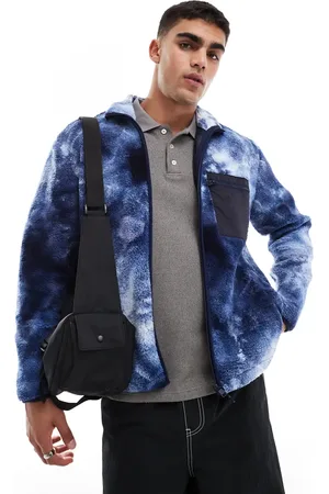 Only & Sons Blå fleece med lynlås samt brystlomme og print i imiteret lammeskind-Marineblå