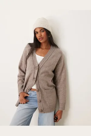 Miss Selfridge Svampebrun mellemlang cardigan med sømdetaljer-Grå
