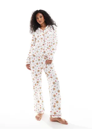 Loungeable Jule-pyjamassæt med rensdyrprint i cremehvid