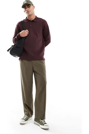 Only & Sons Bordeaux polo-sweater med lange ærmer i afslappet pasform-Rød