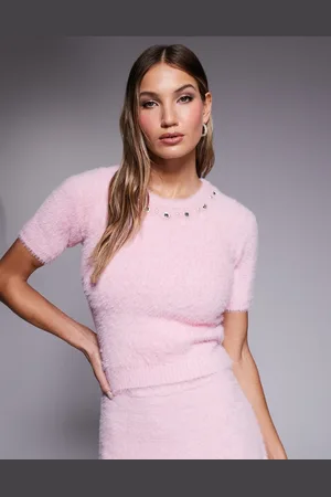 River Island Lyserød kortærmet top i vamset strik - Del af sæt