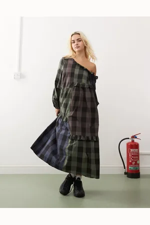 COLLUSION Smock-midikjole i blandet ternet print-Multifarvet