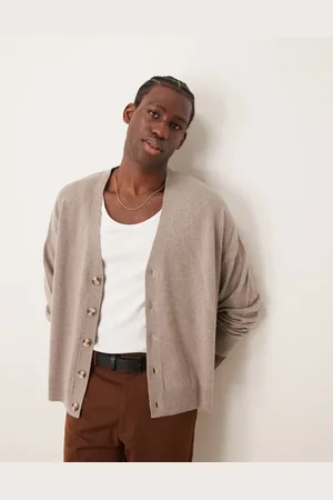 ASOS Premium - Oversized gråbrun cardigan i 100% kashmiruld og firkantet pasform