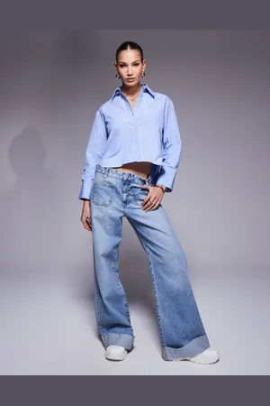 River Island Cropped skjorte med blå striber