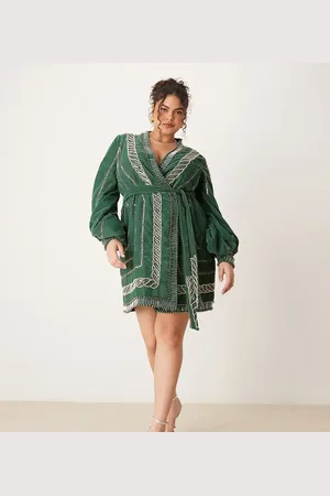 ASOS ASOS DESIGN Curve - minikjole i velour med udsmykninger og bindedetalje