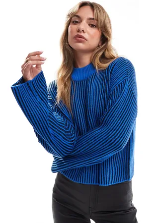 Brave Soul Cropped med rund hals i koboltblå strik