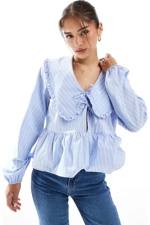 ASOS Blåstribet smock-bluse med oversized flæsekrave-Multifarvet