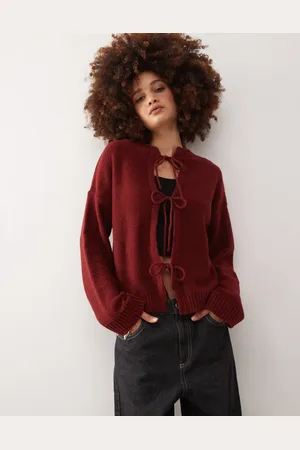 Reclaimed Bordeauxrøs cardigan med bindebånd fortil-Rød