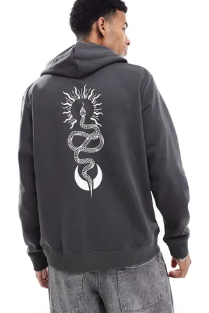 JACK & JONES Mørkegrå oversized hættetrøje med slangeprint på ryggen