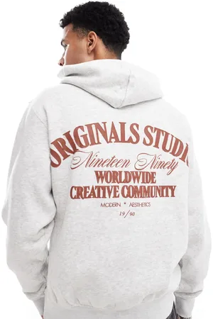 JACK & JONES Lysegrå oversized hættetrøje med print på ryggen