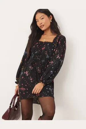 Miss Selfridge Lagdelt minikjole med tegl-blomsterprint-Multifarvet