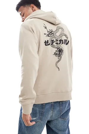 JACK & JONES Beige oversized hættetrøje med slangeprint på ryggen-Neutral