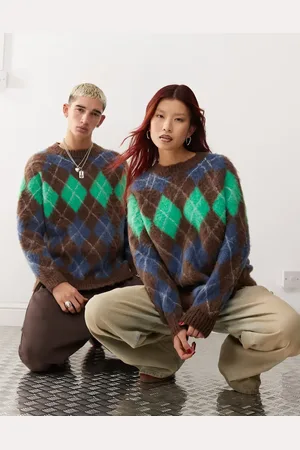 COLLUSION Unisex - og oversized trøje med vinduestern i fluffy strik
