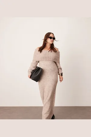ASOS Curve - Svampebrun og strikket bardot-midaxikjole