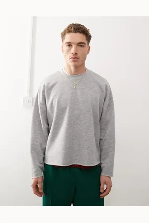 Reclaimed Gråmeleret og cropped sweatshirt med løkker på bagsiden