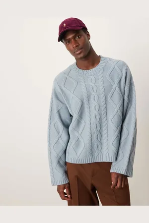 ASOS Oversized og kraftig trøje i uldblandet kabelstrik med rund hals-Grå
