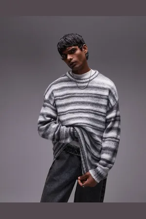Topman Grå afslappet lodden trøje med striber