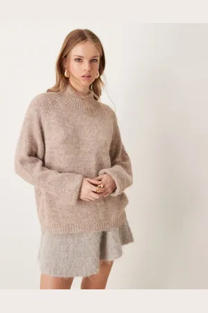 JDY Beige trøje med høj hals og tekstur i strik-Hvid
