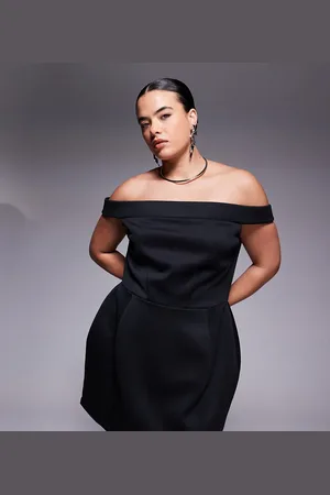 ASOS ASOS DESIGN Curve - bardot-minikjole med foldet kant i scuba-stof