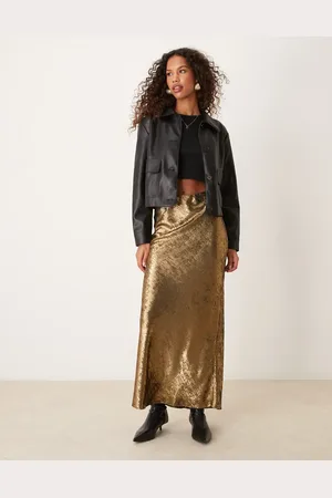 Miss Selfridge Metallisk guldfarvet maxinederdel
