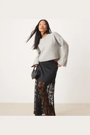 River Island River Island - midinederdel i satin med blondekant