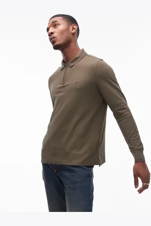 Tommy Hilfiger Armygrøn langærmet polo med halv lynlås