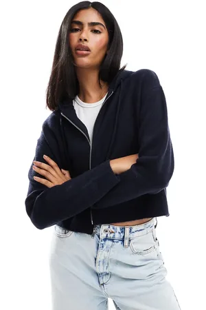 Miss Selfridge Cropped, strikket og hættetrøje med lynlås