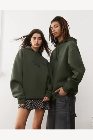 Reclaimed Unisex - Kakigrøn oversized hættetrøje med logo