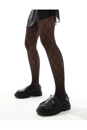 Lindex Sorte tights på 40 denier med argyle-tern i mesh